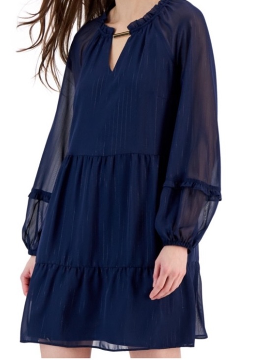 INC International Concepts Dresses & Skirts - 🦋📚🛋️🏧INC Navy Blue Long-Sleeve Tiered Dress